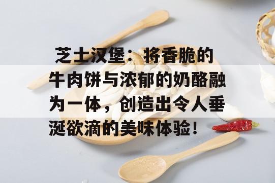  芝士汉堡：将香脆的牛肉饼与浓郁的奶酪融为一体，创造出令人垂涎欲滴的美味体验！